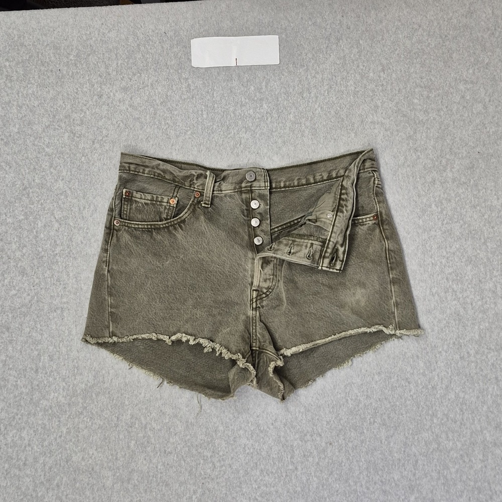 Levi's 501 Women Shorts W32 Olive Green Denim Cutoff Shorts Grunge High Rise